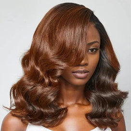 7x5 13x4 Glueless Ombre Brun C Partie Bob Perruque Sans Colle Vague Velours - SHINE HAIR