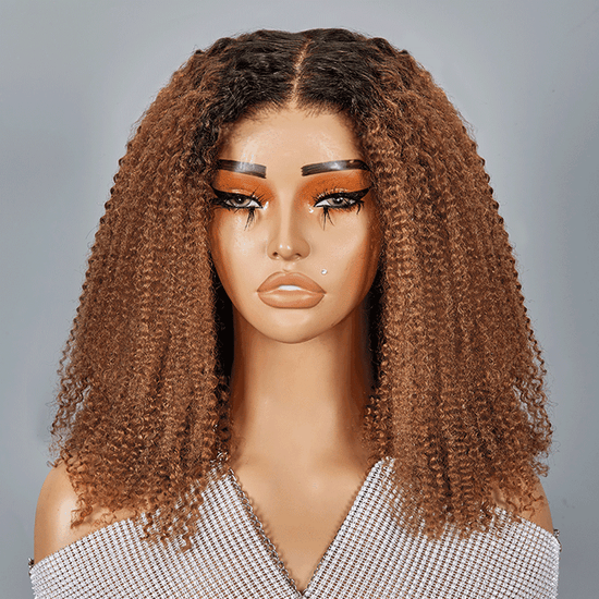 7x5 13x4 Glueless Ombre Brun Miel Bob Kinky Curly Perruque Sans Colle - SHINE HAIR