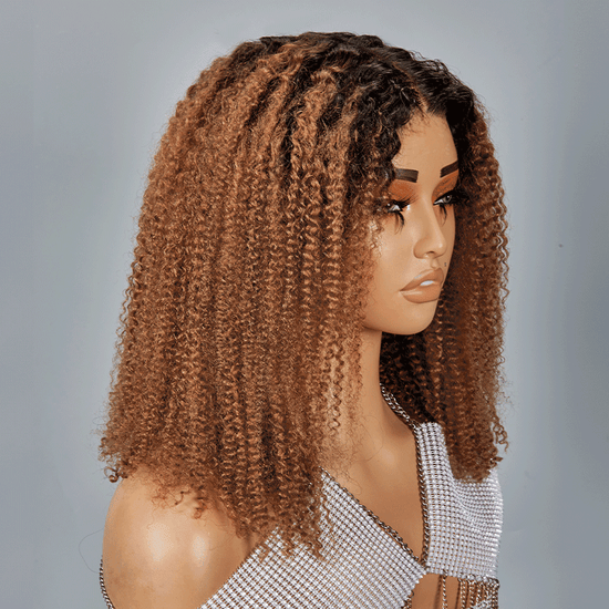 7x5 13x4 Glueless Ombre Brun Miel Bob Kinky Curly Perruque Sans Colle - SHINE HAIR