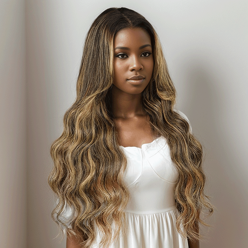 7x5 13x4 Glueless Ombre Highlight Nœuds Blanchis Perruque Sans Colle Body Wave - SHINE HAIR