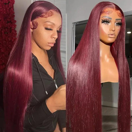 7x5 13x4 Glueless Perruque Couleur 99J Rouge straight Cheveux Humains - SHINE HAIR