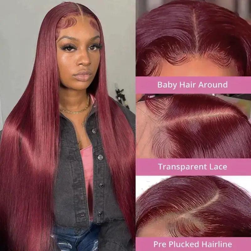 7x5 13x4 Glueless Perruque Couleur 99J Rouge straight Cheveux Humains - SHINE HAIR