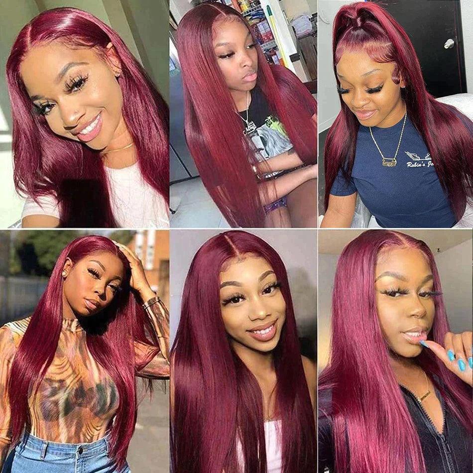 7x5 13x4 Glueless Perruque Couleur 99J Rouge straight Cheveux Humains - SHINE HAIR