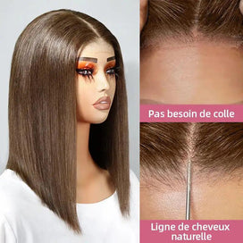 7x5 13x4 Pré-pêches Glueless Brun chocolat Bob Perruque Sans Colle Wear Go Lisse - SHINE HAIR
