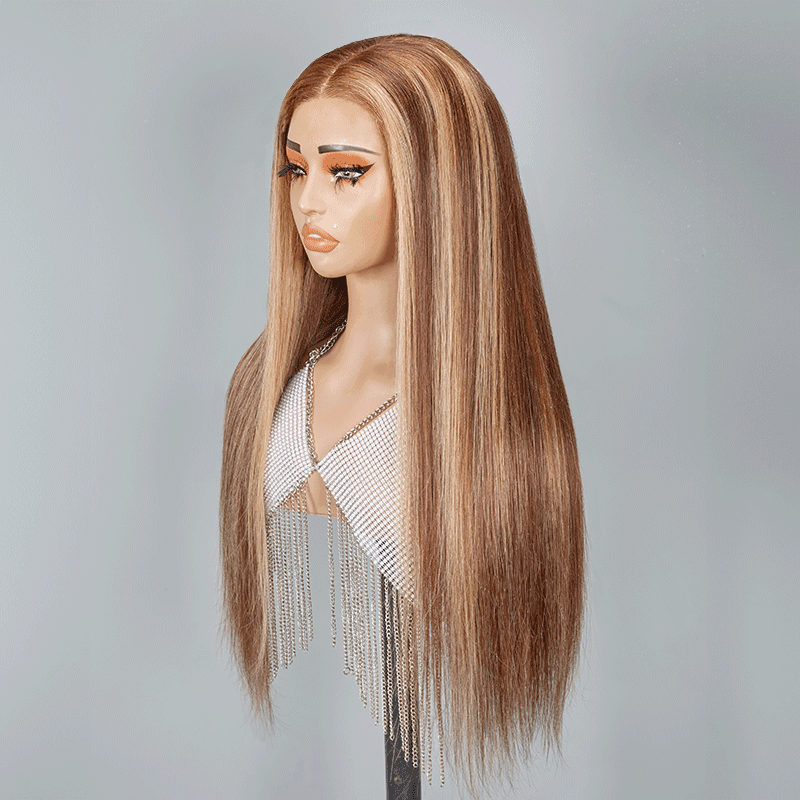 7x5 Glueless Blonde Highlight Perruque Sans Colle Straight Cheveux Humains - SHINE HAIR