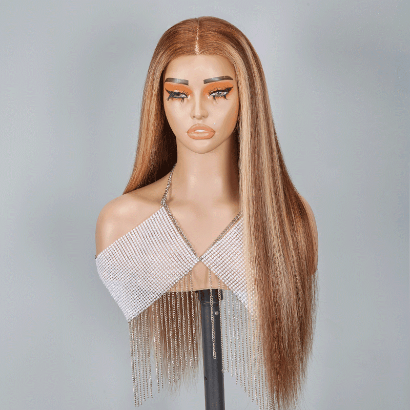 7x5 Glueless Blonde Highlight Perruque Sans Colle Straight Cheveux Humains - SHINE HAIR