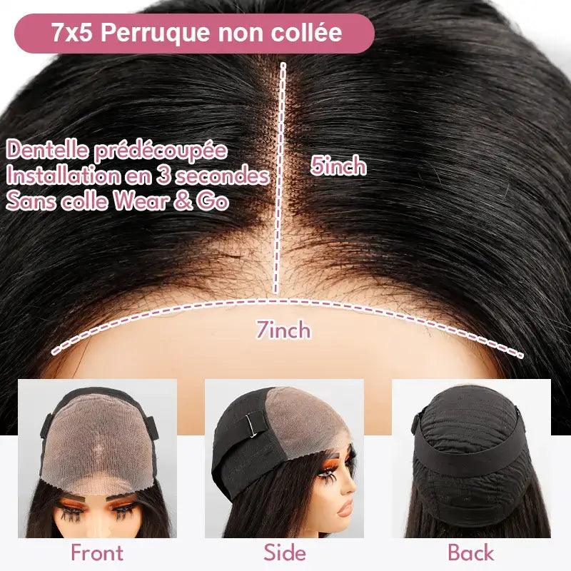 7x5 Glueless Bob Perruque Sans Colle Wear Go Cheveux Humains Lisse - SHINE HAIR