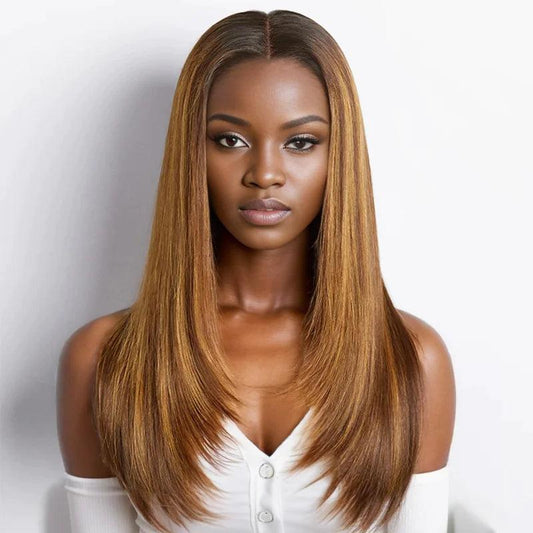 7x5 Glueless Coupe Superposée Couleur #4/27 Highlight Perruque Sans Colle Straight - SHINE HAIR