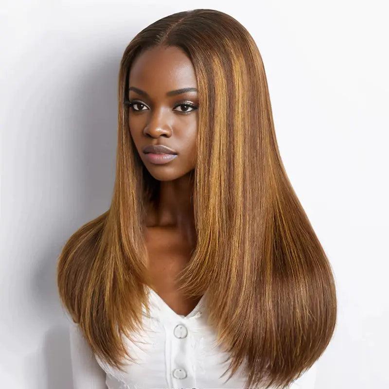 7x5 Glueless Coupe Superposée Couleur #4/27 Highlight Perruque Sans Colle Straight - SHINE HAIR