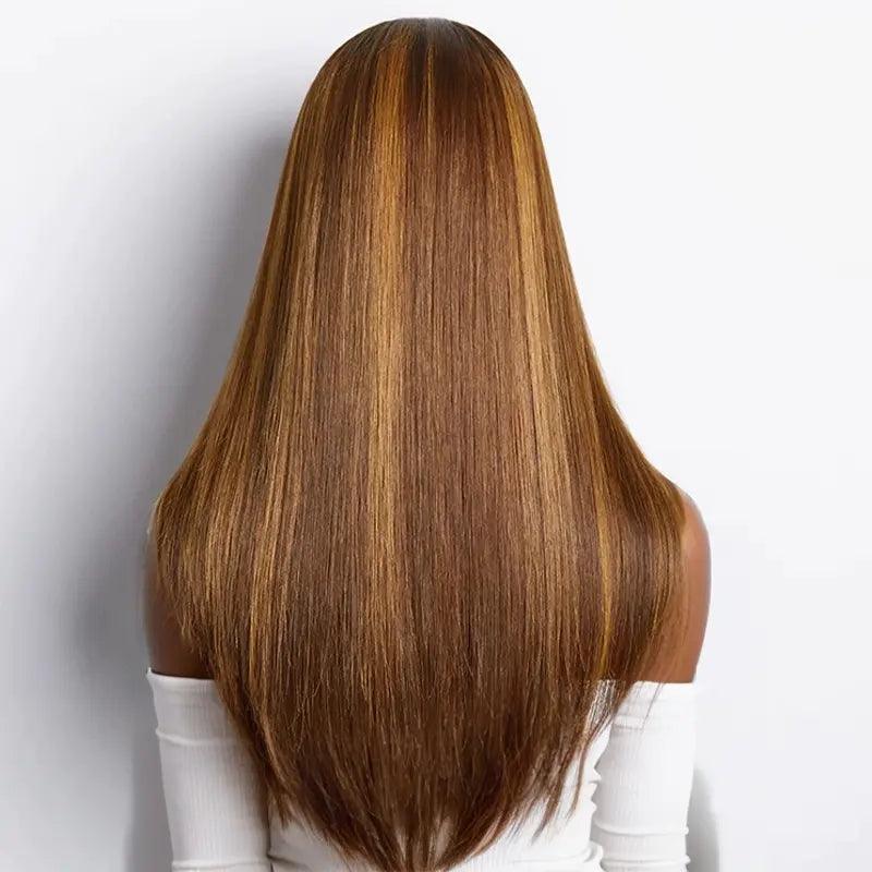 7x5 Glueless Coupe Superposée Couleur #4/27 Highlight Perruque Sans Colle Straight - SHINE HAIR