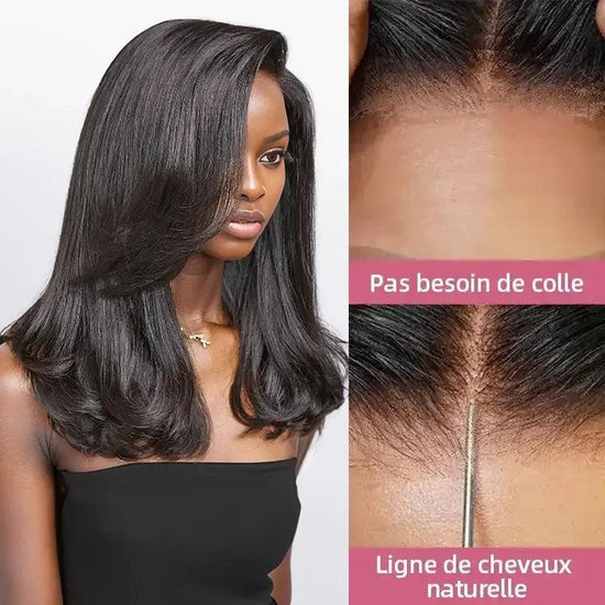 7X5 Glueless Design Minimaliste C Partie Chi Wave Perruque Sans Colle Avec Une Frange - SHINE HAIR