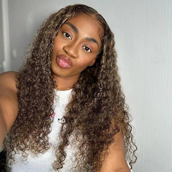 7x5 Glueless Lace Frontal Perruque Sans Colle Couleur Highlight #4/27 Bouclé - SHINE HAIR