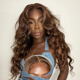 Glueless Couleur Brun Chocolat 13x4 Perruque Sans Colle Body Wave Cheveux Humains