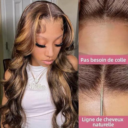 7x5 Glueless Perruque Sans Colle Couleur Mélangé #4/27 Body Wave Cheveux Humains - SHINE HAIR