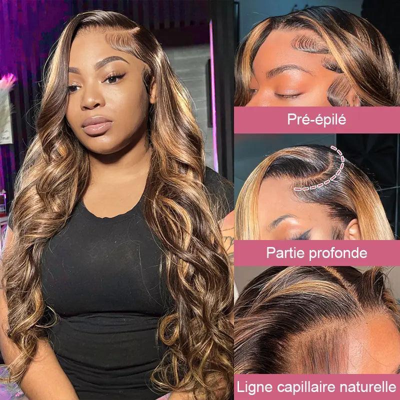 7x5 Glueless Perruque Sans Colle Couleur Mélangé #4/27 Body Wave Cheveux Humains - SHINE HAIR
