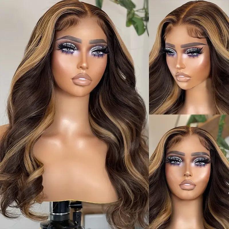 7x5 Glueless Perruque Sans Colle Couleur Mélangé #4/27 Body Wave Cheveux Humains - SHINE HAIR