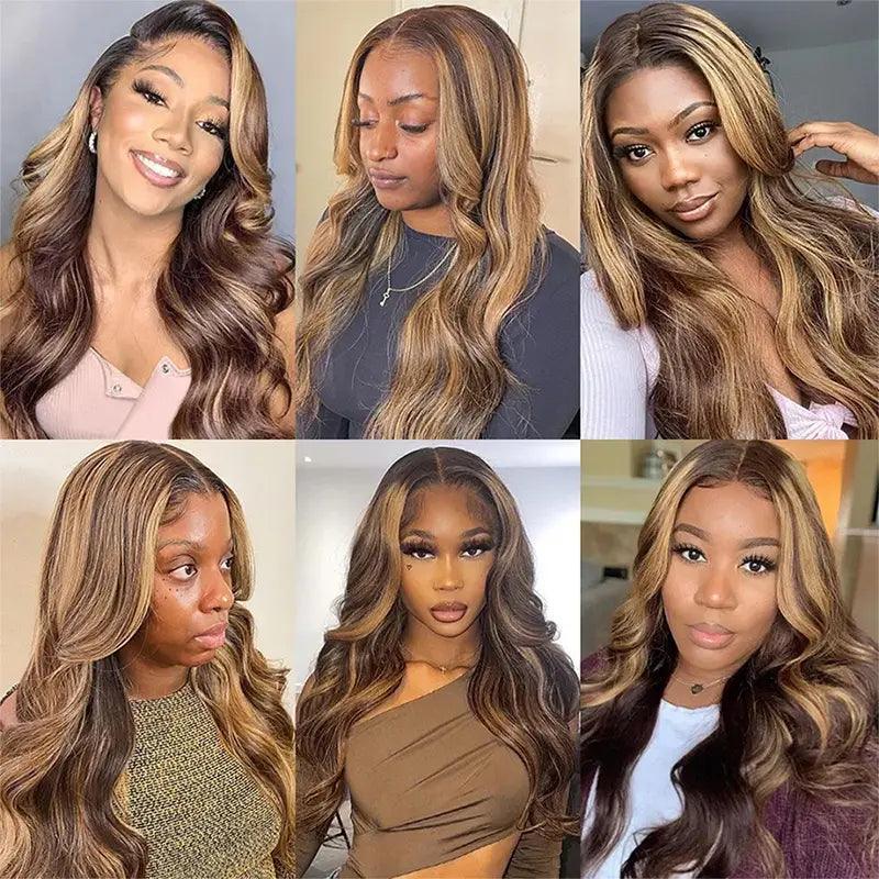 7x5 Glueless Perruque Sans Colle Couleur Mélangé #4/27 Body Wave Cheveux Humains - SHINE HAIR