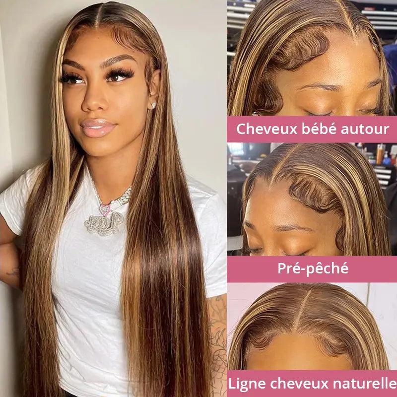 7x5 Glueless Perruque Sans Colle Couleur Mélangé #4/27 Straight Cheveux Humains - SHINE HAIR