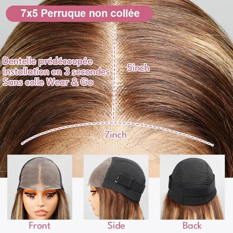 7x5 Glueless Populaire Couleur Highlight #4/27 Perruque Sans Colle Straight - SHINE HAIR