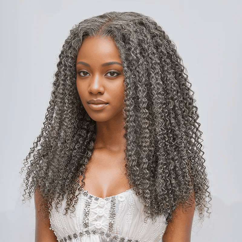 7x5 Glueless Rebondissant Kinky Curly Couleur Sel & Poivre Perruque Sans Colle - SHINE HAIR