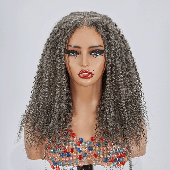7x5 Glueless Rebondissant Kinky Curly Couleur Sel & Poivre Perruque Sans Colle - SHINE HAIR