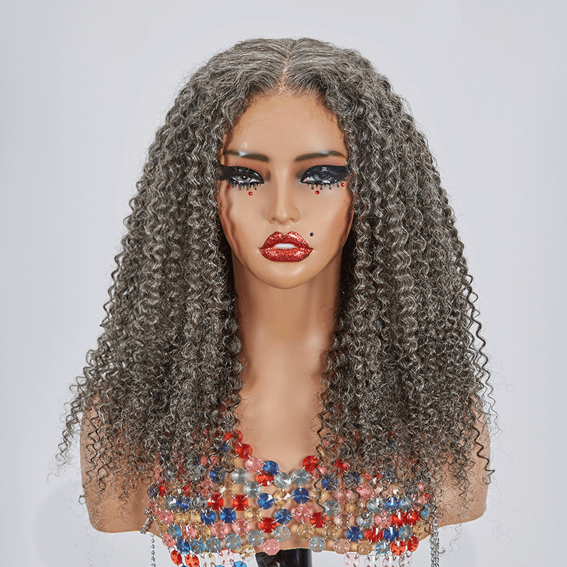 7x5 Glueless Rebondissant Kinky Curly Couleur Sel & Poivre Perruque Sans Colle - SHINE HAIR