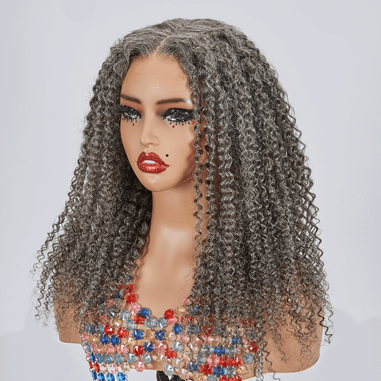 7x5 Glueless Rebondissant Kinky Curly Couleur Sel & Poivre Perruque Sans Colle - SHINE HAIR