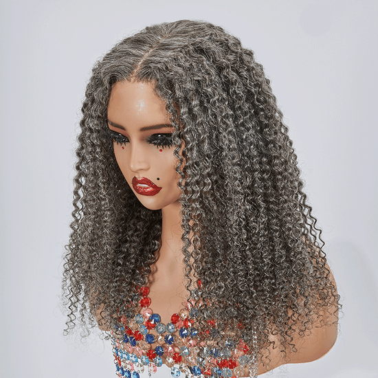 7x5 Glueless Rebondissant Kinky Curly Couleur Sel & Poivre Perruque Sans Colle - SHINE HAIR