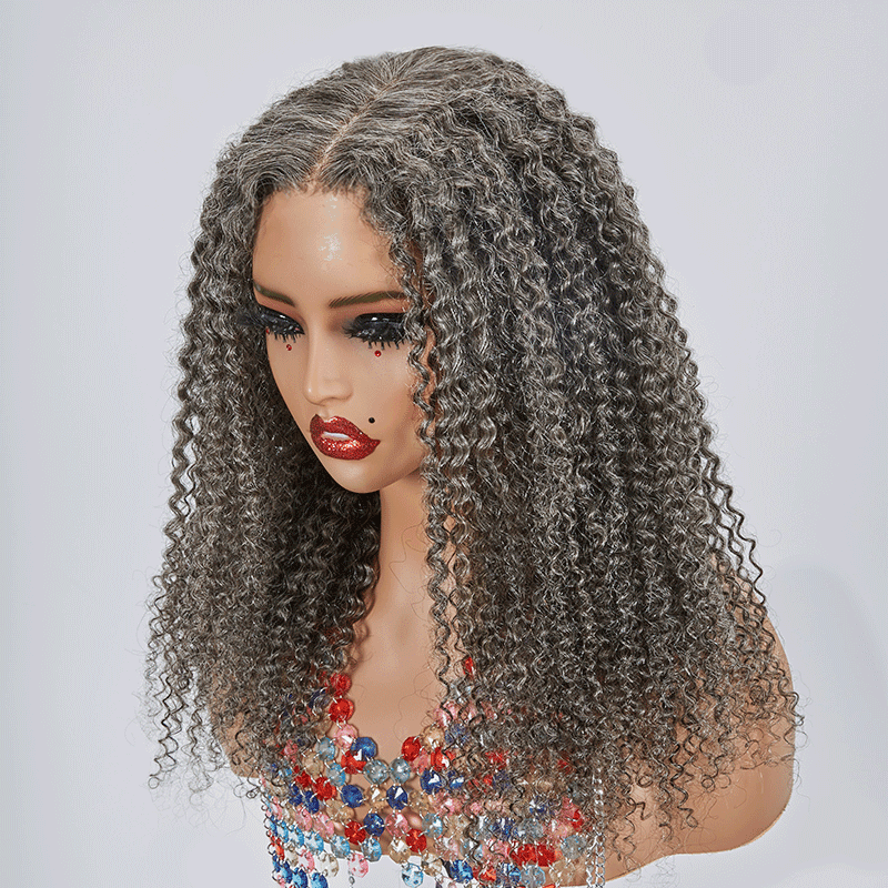 7x5 Glueless Rebondissant Kinky Curly Couleur Sel & Poivre Perruque Sans Colle - SHINE HAIR