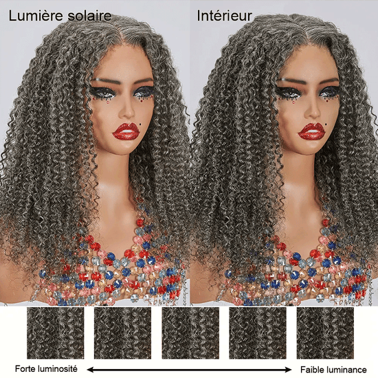 7x5 Glueless Rebondissant Kinky Curly Couleur Sel & Poivre Perruque Sans Colle - SHINE HAIR