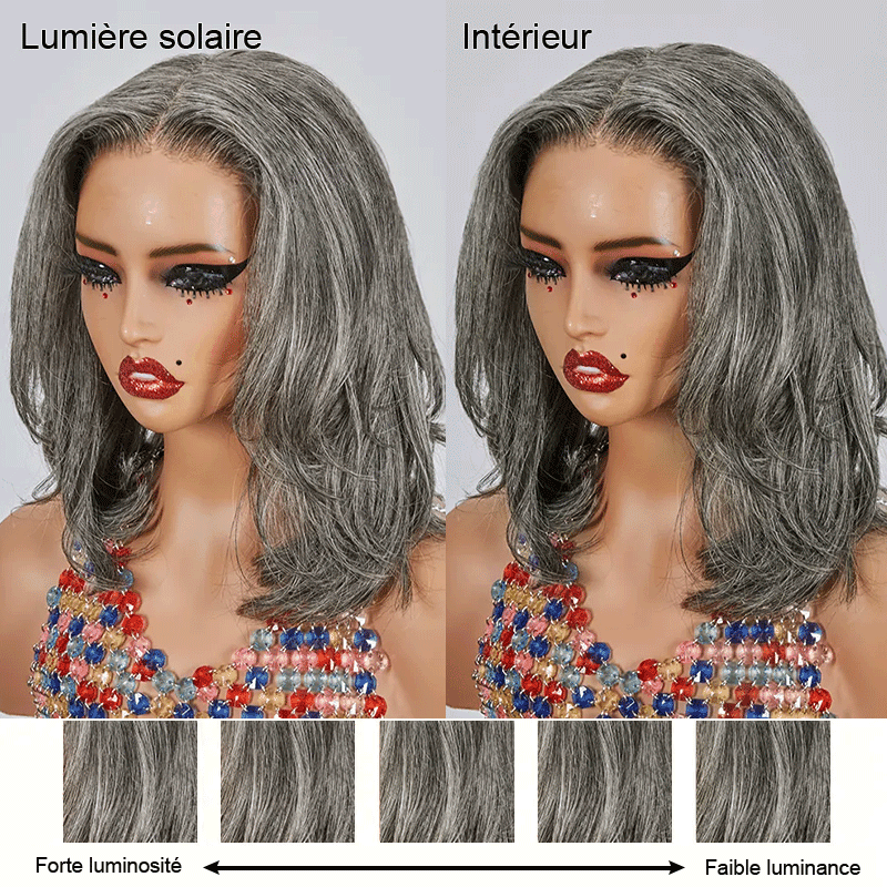 7x5 Glueless Sel & Poivre Bob Perruque Courte À Coupe Dégradée Sans Colle Ondulé - SHINE HAIR