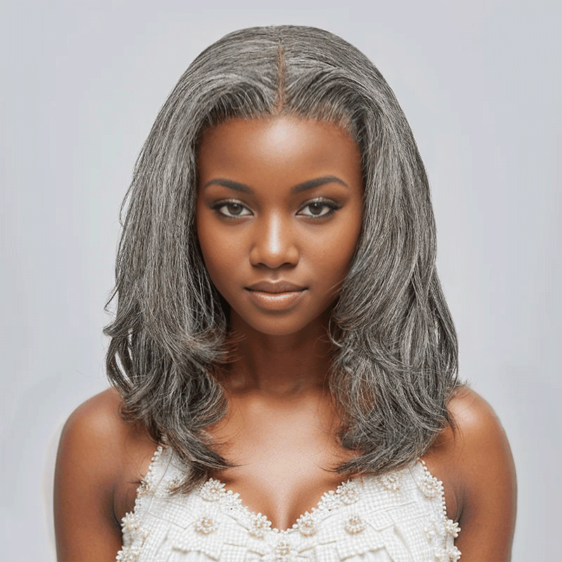 7x5 Glueless Sel & Poivre Bob Perruque Courte À Coupe Dégradée Sans Colle Ondulé - SHINE HAIR