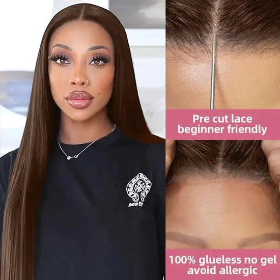 7x5 Perruque Sans Colle Couleur Brun Chocolat Straight Cheveux Humains - SHINE HAIR