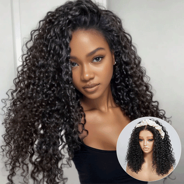 4 In 1 Half Wig Deep Curly/Yaki straight Demi-Perruqu À Cordon Serrage Flexi-Fit 250% Densité