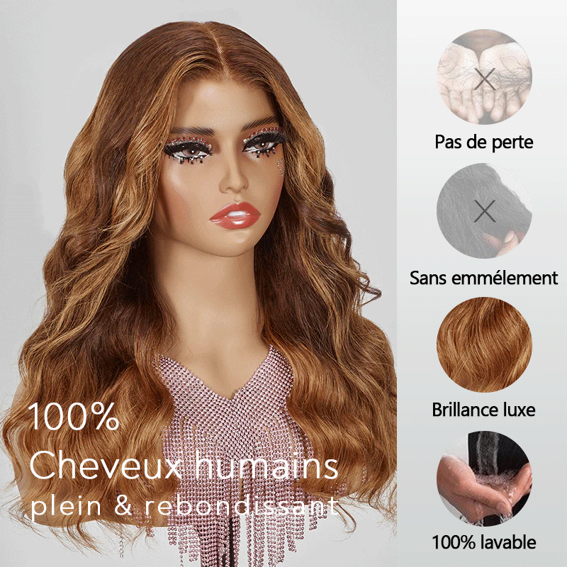Haute Qualité Brillant Brun Chaud 9x6 Glueless Wear Go Perruque Sans Colle Body Wave