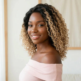 𝐏𝐫𝐞̂𝐭 𝐞𝐧 𝟐𝟒𝐡⚡12 Pouces 5x5 Glueless Perruque Sans Colle Kinky Curly Blonde Avec Racines Foncées