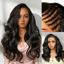 Naturel Glueless Pré-Tressé Sur Le Côté 13x4 Perruque Sans Colle Body Wave Cheveux Humains