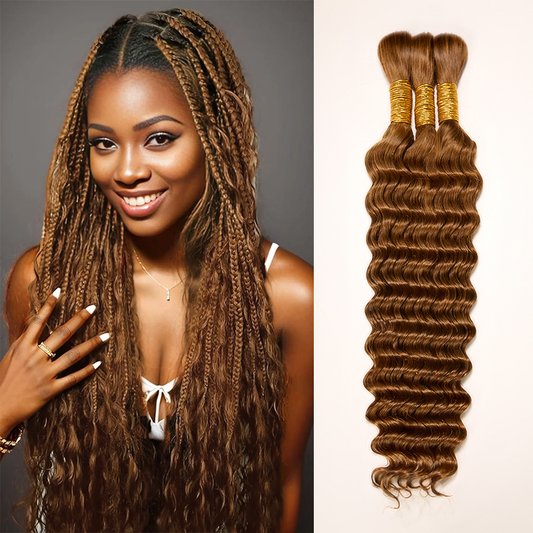 Extensions De Cheveux Humains Bouclés Profonds Couleur Auburn Moyen #30 Pour Tressage Bohème