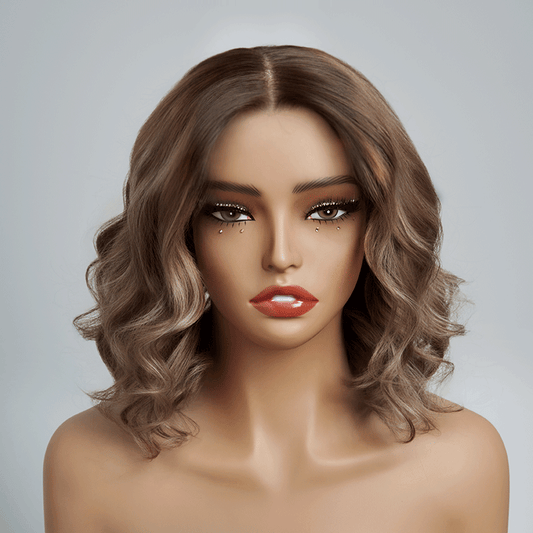 Style Frais Glueless Pas Nœuds Couleur Marron 13x4 Highlight Perruque Sans Colle Ondulé Installation Instantanée