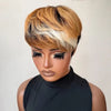 Perruque Pixie Bicolore Châtain Clair & Blanc Glueless avec Frange Droite et Pattes Sculptées