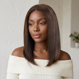 Perruque Bob 4x4 Sans Colle Noir Naturel & Mèches Brunes Cheveux Naturels Lisse