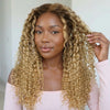 𝐏𝐫𝐞̂𝐭 𝐞𝐧 𝟐𝟒𝐡⚡18 Pouces HD Full Lace Perruque Fait à La Main Kinky Curly Racines Brunes Se Fondant Dans Du Blonde