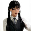 🎃Glueless Perruque Synthétique Longue Et Raide Noire Tressée Avec Frange Personnage De Mercredi Addams Pour Cosplay