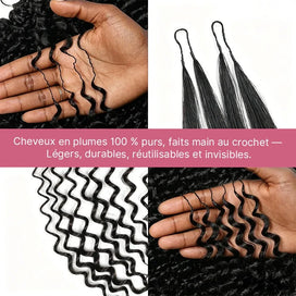 Mèches au Crochet Deep Wave Pré-séparées Texture Plume et Éclat Soyeux Sans Nœuds Noir Naturel