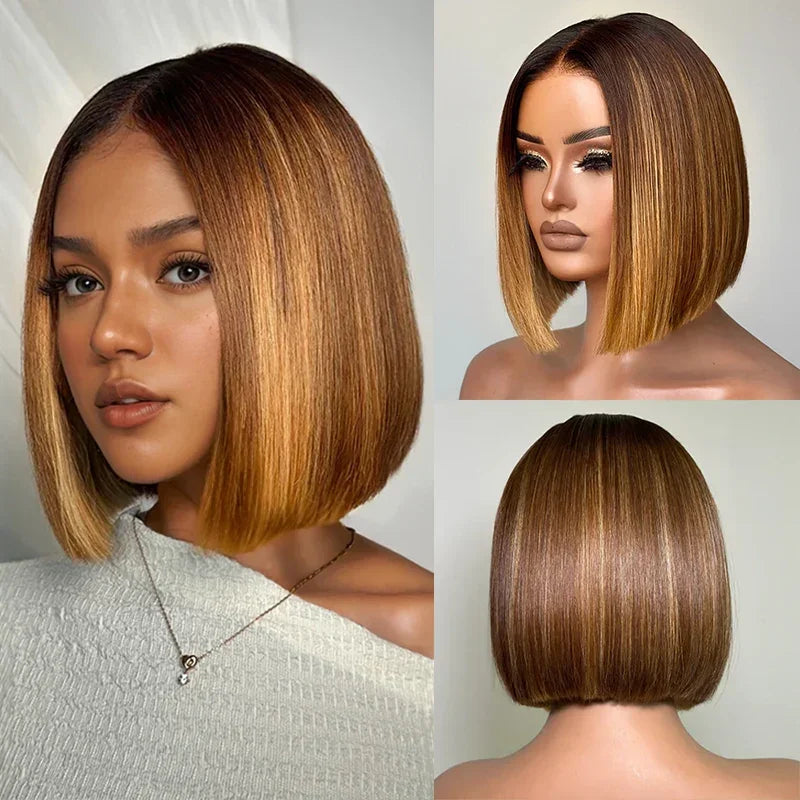 7x5 5X5 Glueless Chocolate Brown Bob Wig Glueless Wear Go Straight
