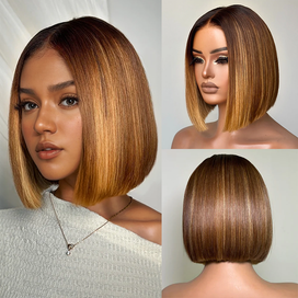 Ultra-doux Glueless Couleur Mèches Blond Miel Ombré Bob Wear Go 4x4 Perruque Sans Colle Lisse