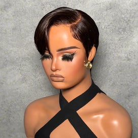 Perruque Full Lace Pixie Asymétrique 100% Cheveux Humains Style Side Part Entièrement En Dentelle