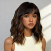 Naturelle & Intemporel Glueless Bob Perruque Sans Colle Ondulé Avec Frange Cheveux Humains