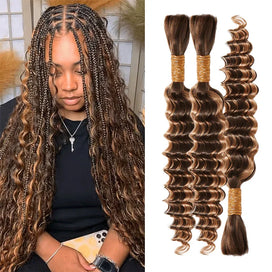 Extensions De Cheveux Humains Bouclés Profonds Couleur #4/27 Higlight Pour Tressage Bohème