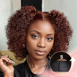 Ajustable Et Respirante 5x5 Glueless Brun Rougeâtre Foncé Bob Bouclée Perruque Sans Colle